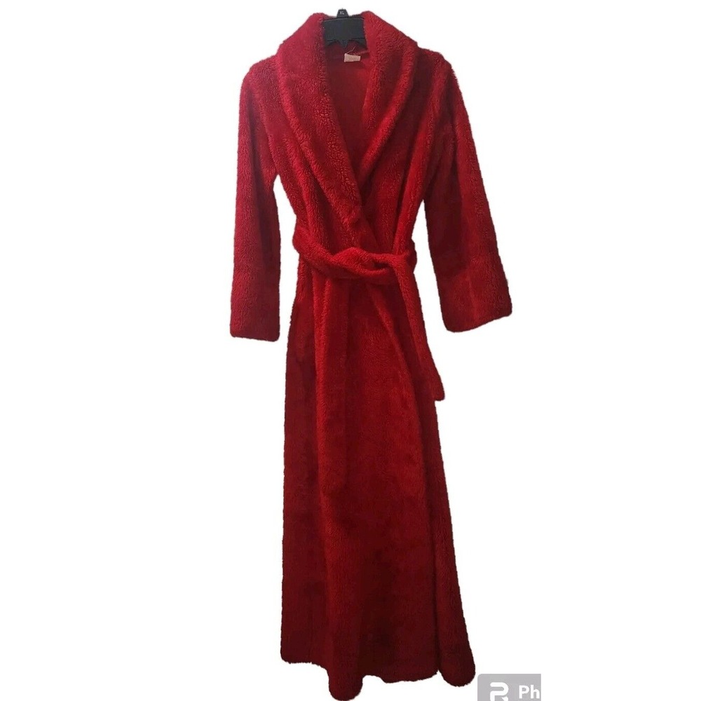 Plush Robe Long Sleeve‎ Cozy Loungewear Soft Spa Bathrobe Red Size Small 8/10